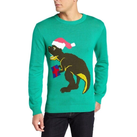 Alex Stevens Green Santa-Saurus Rex Ugly Christmas Pullover Sweater Size XLarge - Picture 6 of 14